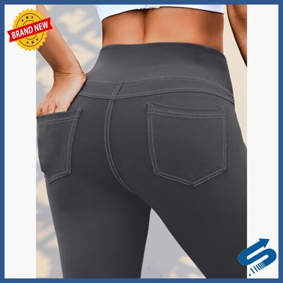 High Waisted Yoga Leggings with Back Pockets, Tummy Control, Buttery Soft - Picture 4 of 7